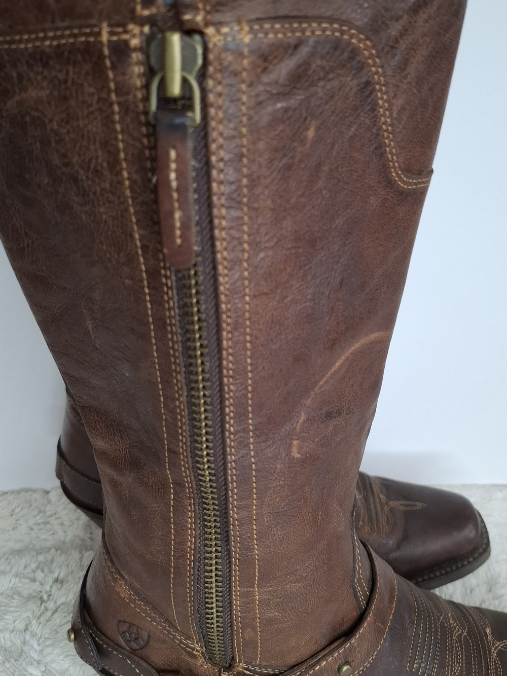 Ariat Brown Leather Tall Zip Western Riding Boots - Picture 9 of 13